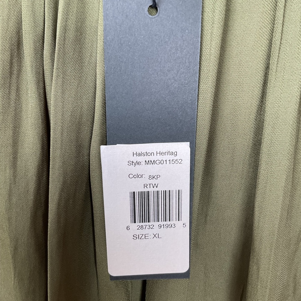 Halston Heritage Olive Green Long-Sleeve Silk Blouse - Picture 9 of 16